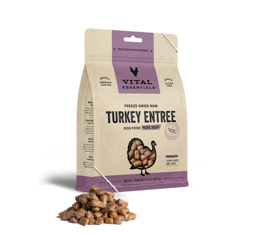 package front vital essentials®_freeze-dried raw_turkey_entree_mini nibs_dog food