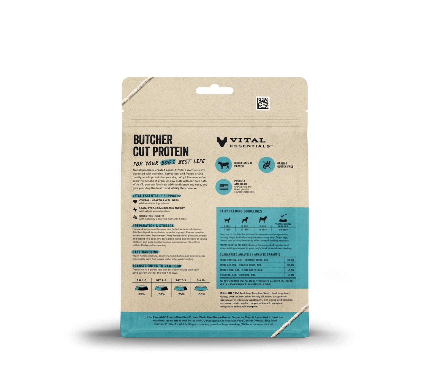 package back vital essentials®_freeze-dried raw protein mix-in_beef_recipe_ground_topper for dogs