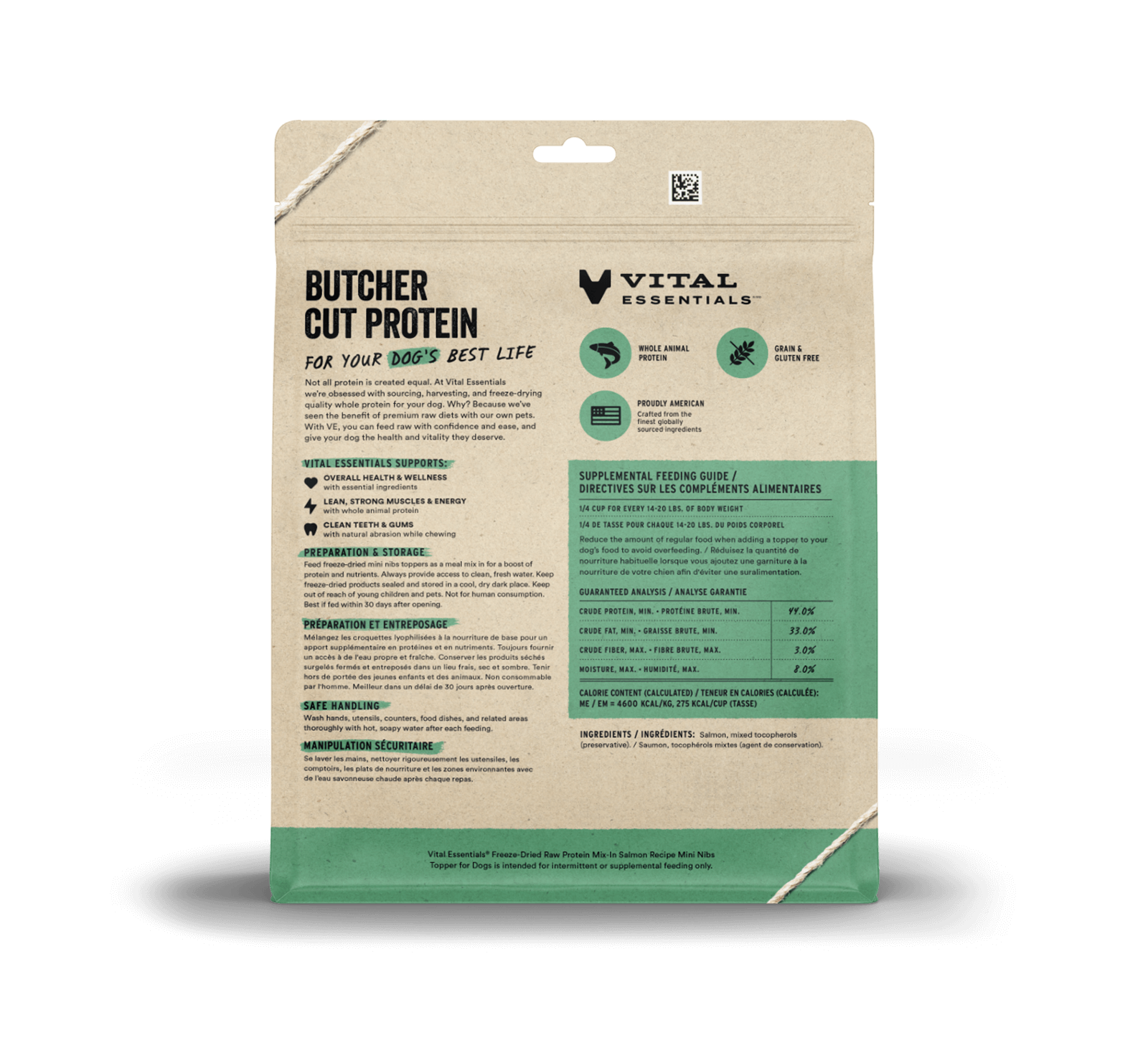 package back vital essentials®_freeze-dried raw protein mix-in_salmon_recipe_mini nibs_topper for dogs