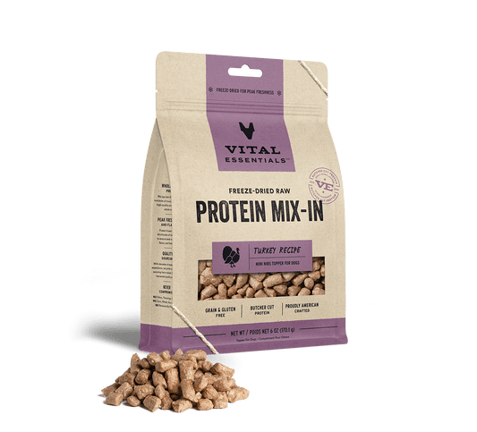 package front vital essentials®_freeze-dried raw protein mix-in_turkey_recipe_mini nibs_topper for dogs