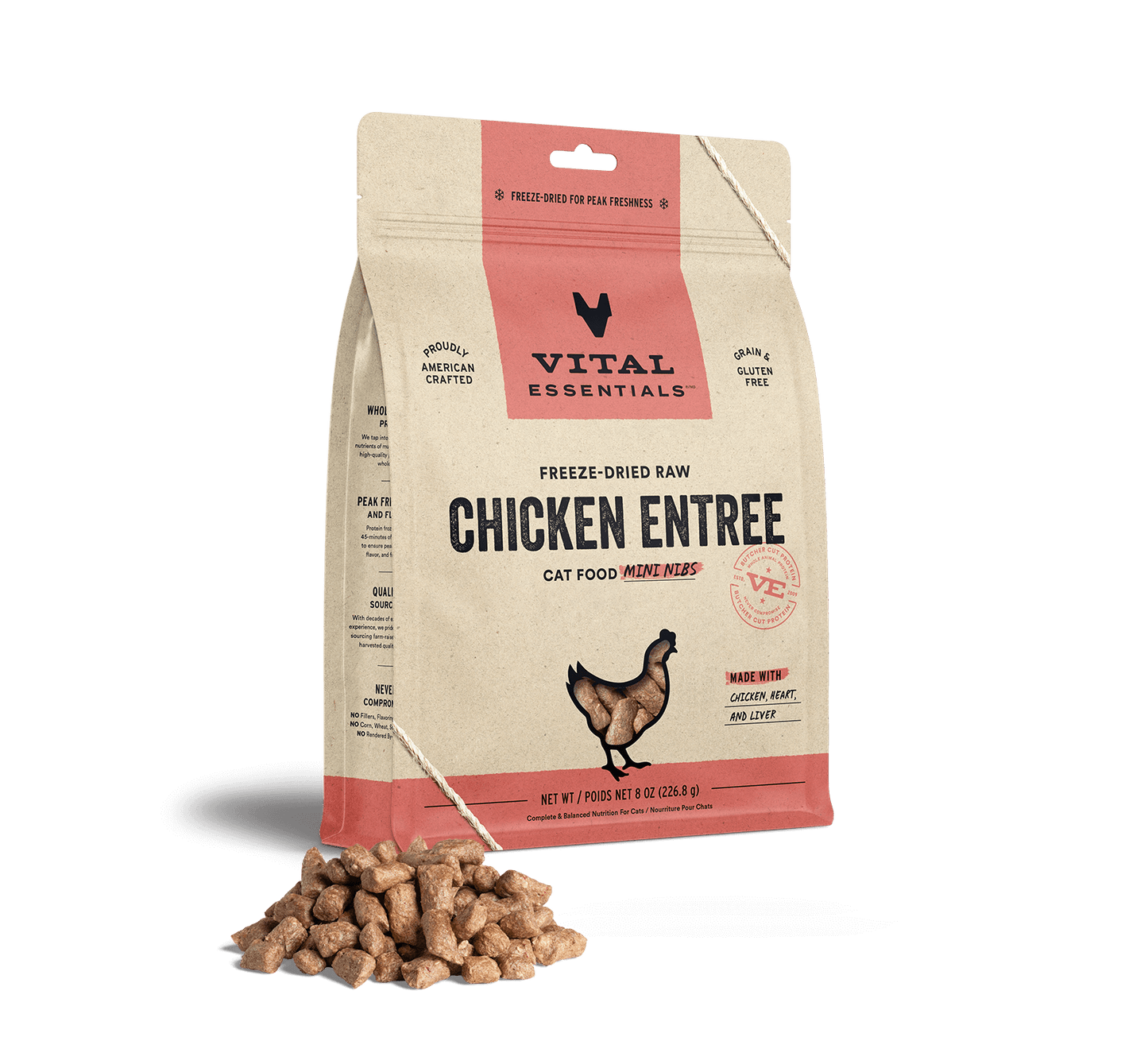 package front vital essentials®_freeze-dried raw_chicken_entree_mini nibs_cat food