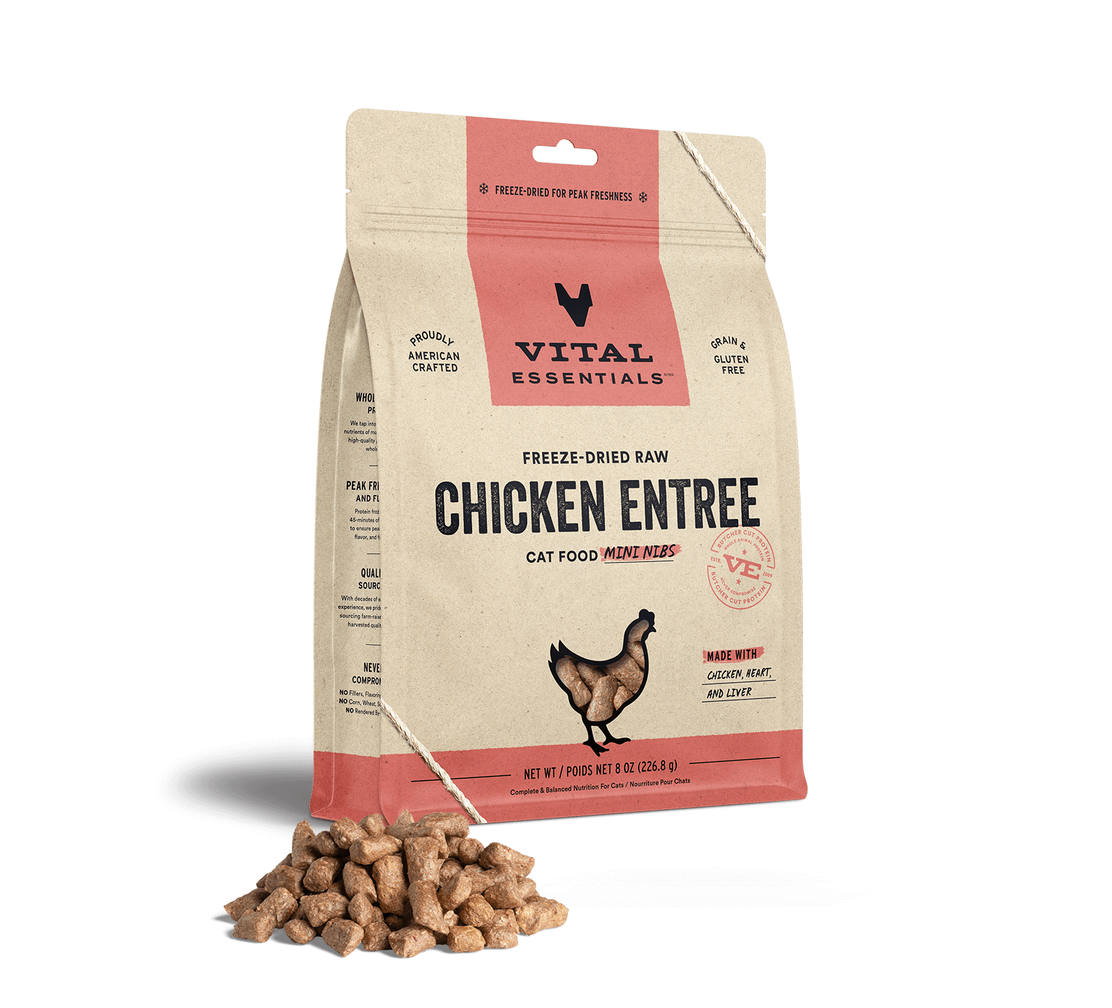 package front vital essentials®_freeze-dried raw_chicken_entree_mini nibs_cat food