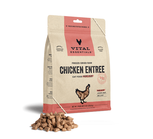 package front vital essentials®_freeze-dried raw_chicken_entree_mini nibs_cat food