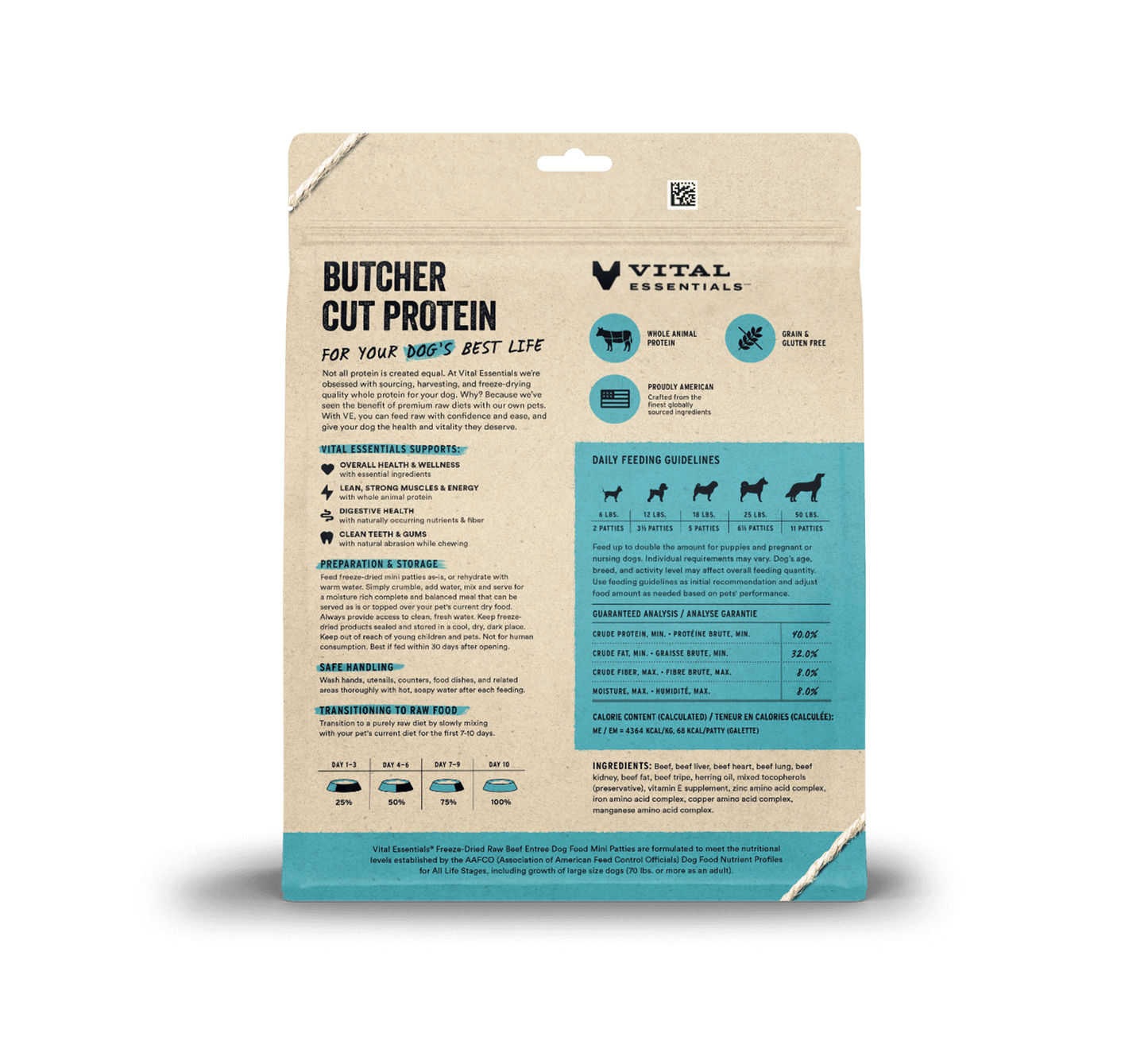 package back vital essentials®_freeze-dried raw_beef_entree_mini patties_dog food