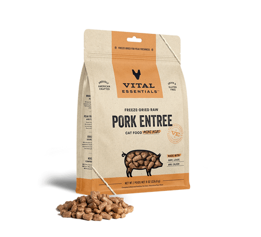 package front vital essentials®_freeze-dried raw_pork_entree_mini nibs_cat food