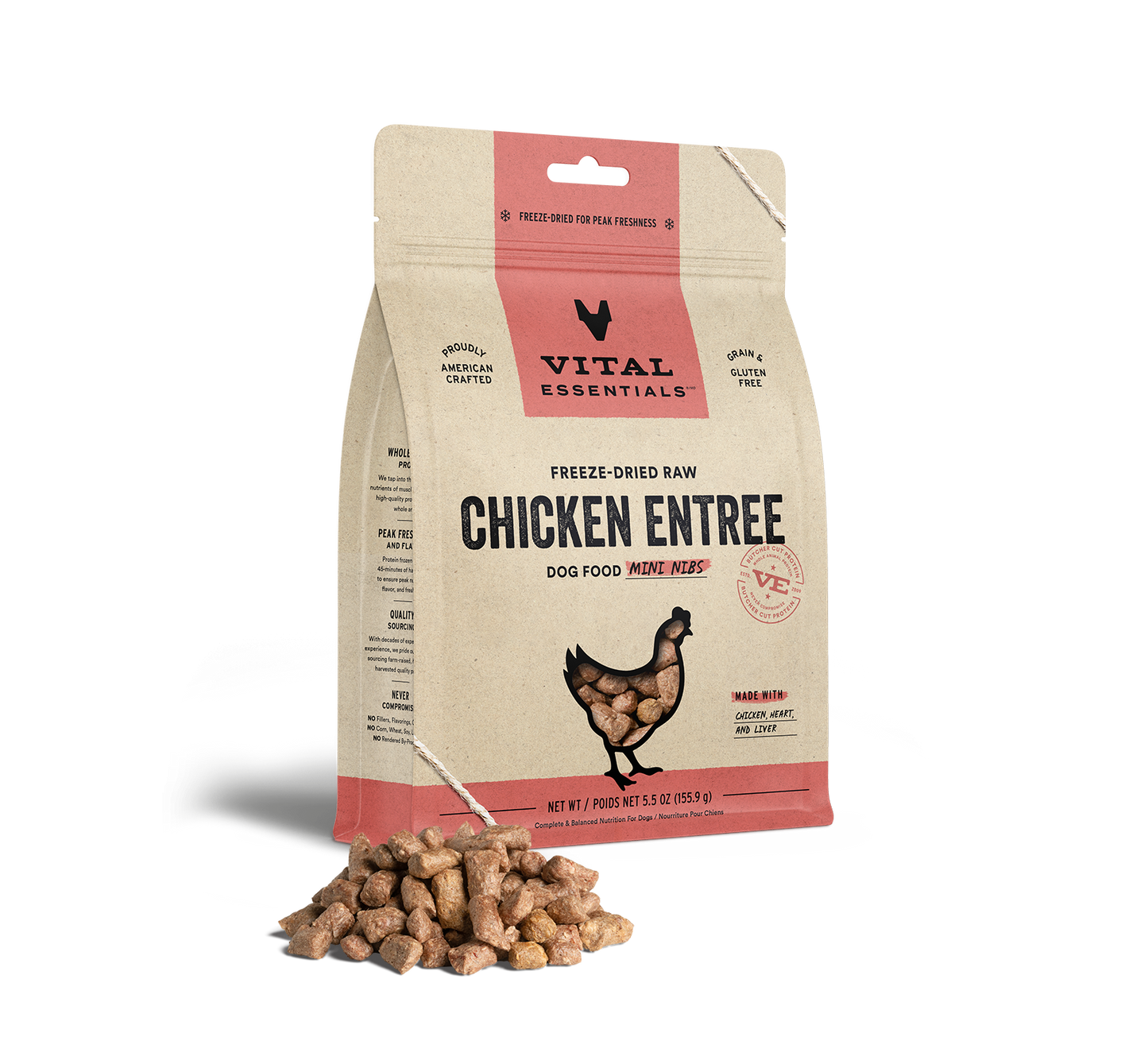 package front vital essentials®_freeze-dried raw_chicken_entree_mini nibs_dog food