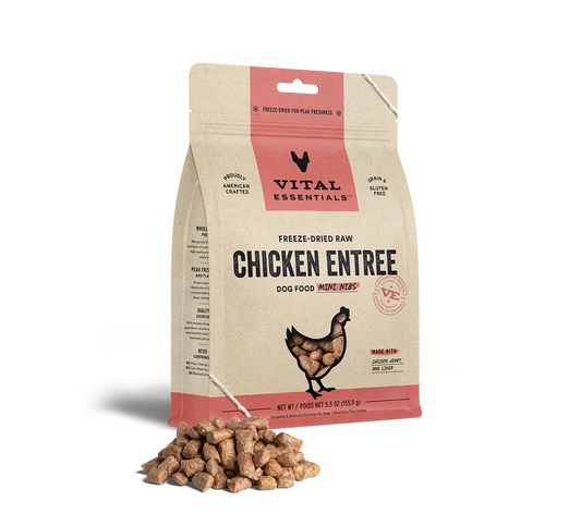 package front vital essentials®_freeze-dried raw_chicken_entree_mini nibs_dog food