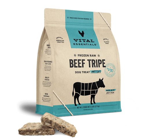 package front vital essentials®_frozen raw_beef tripe_patties__dog treats