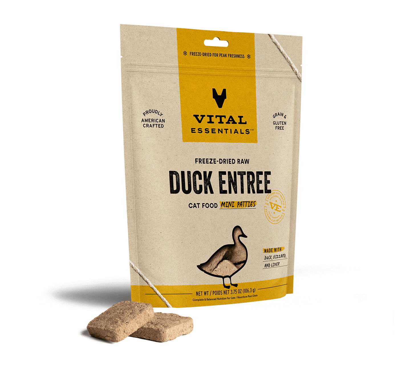 package front vital essentials®_freeze-dried raw_duck_entree_mini patties_cat food