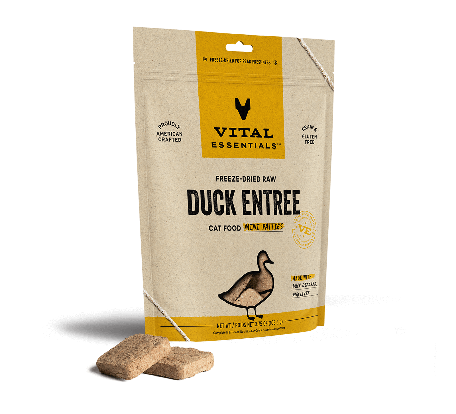 package front vital essentials®_freeze-dried raw_duck_entree_mini patties_cat food