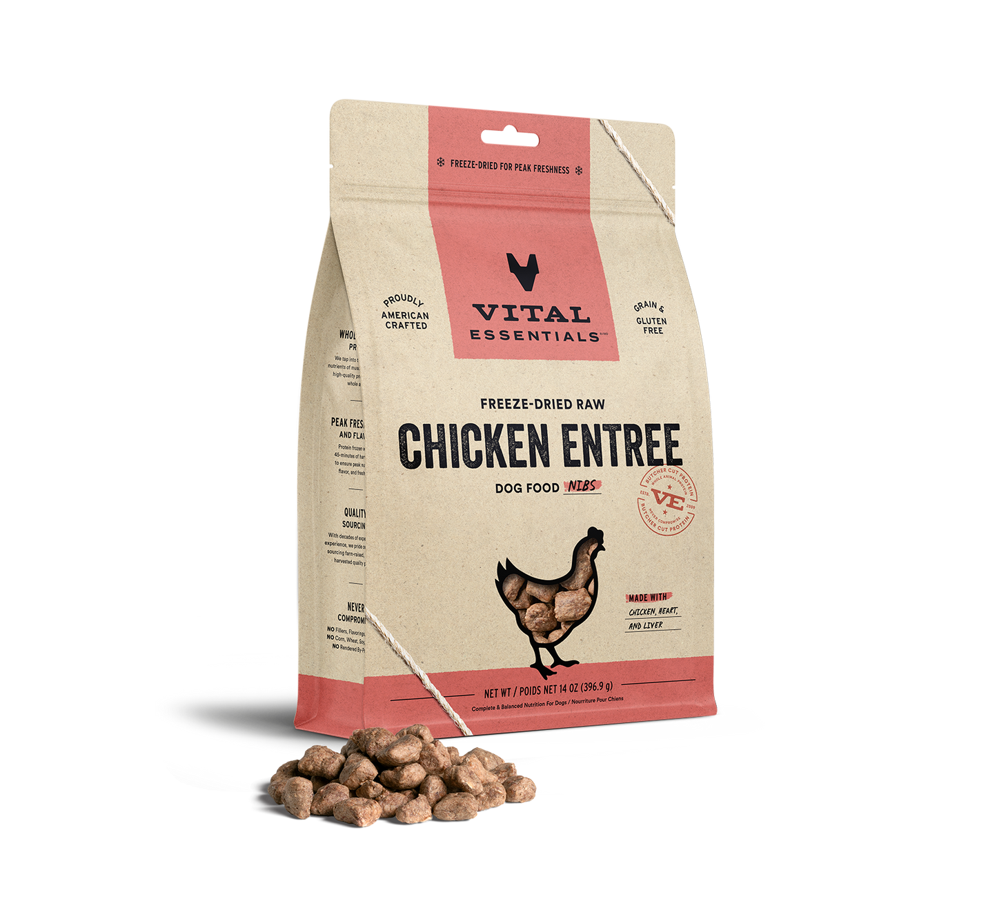 package front vital essentials®_freeze-dried raw_chicken_entree_nibs_dog food