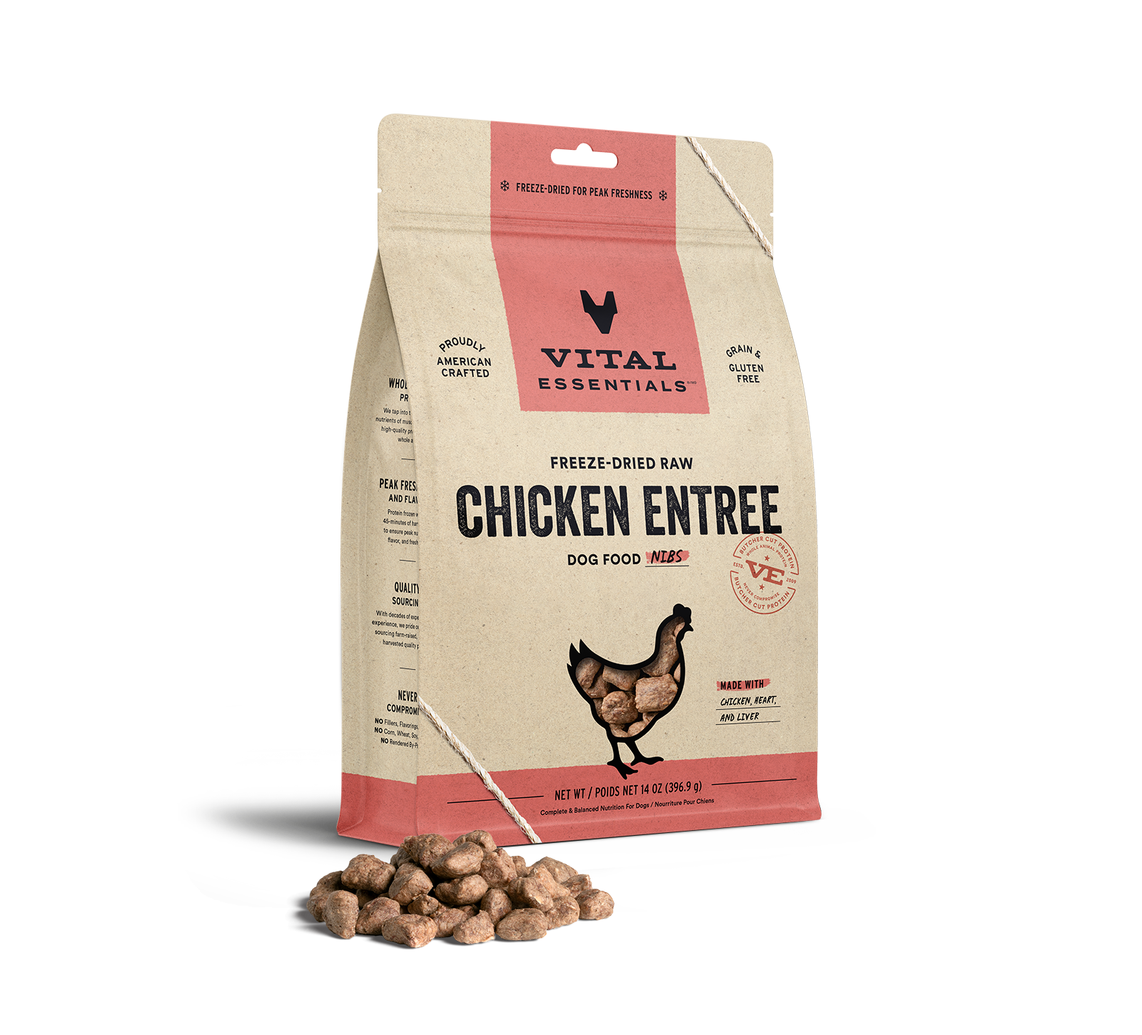 package front vital essentials®_freeze-dried raw_chicken_entree_nibs_dog food