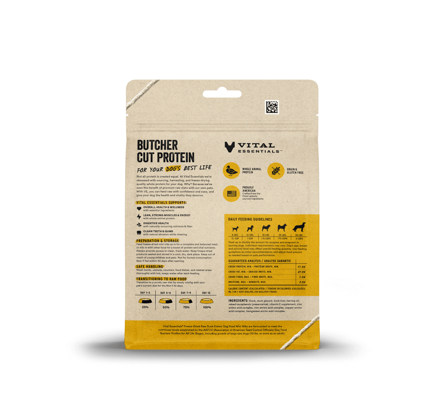 package back vital essentials®_freeze-dried raw_duck_entree_mini nibs_dog food