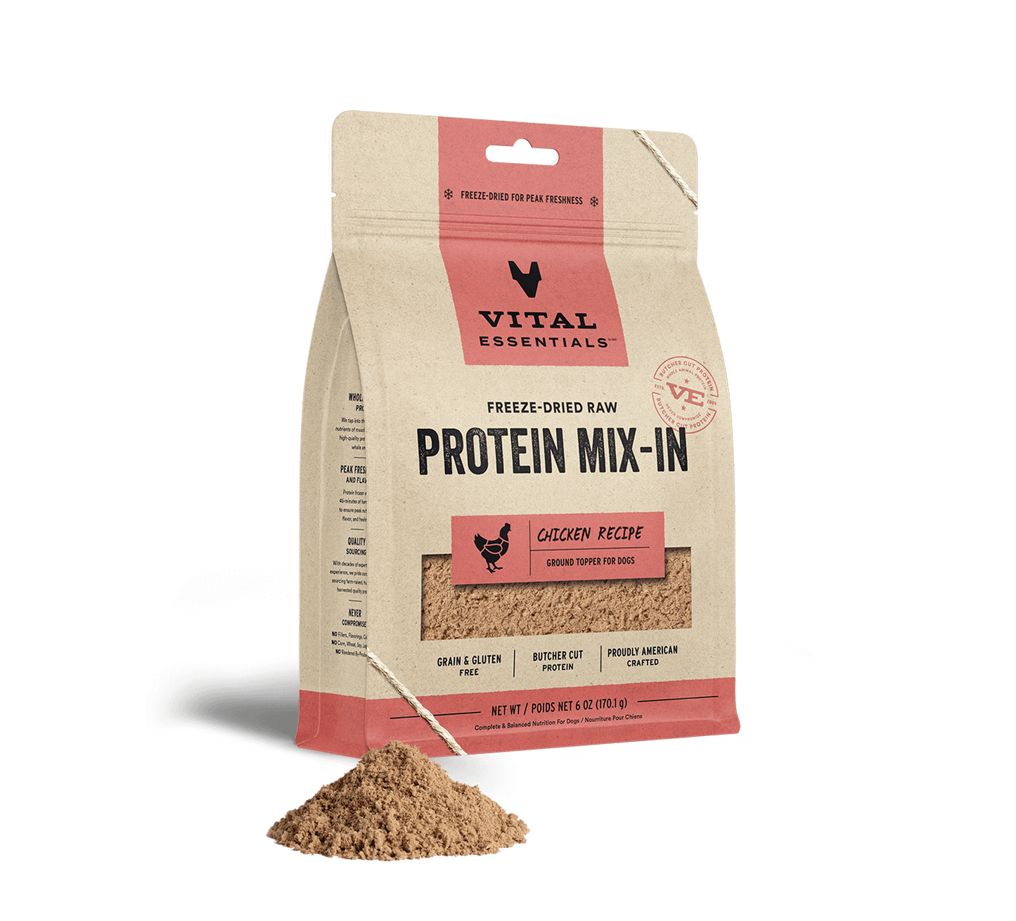 package front vital essentials®_freeze-dried raw protein mix-in_chicken_recipe_ground_topper for dogs