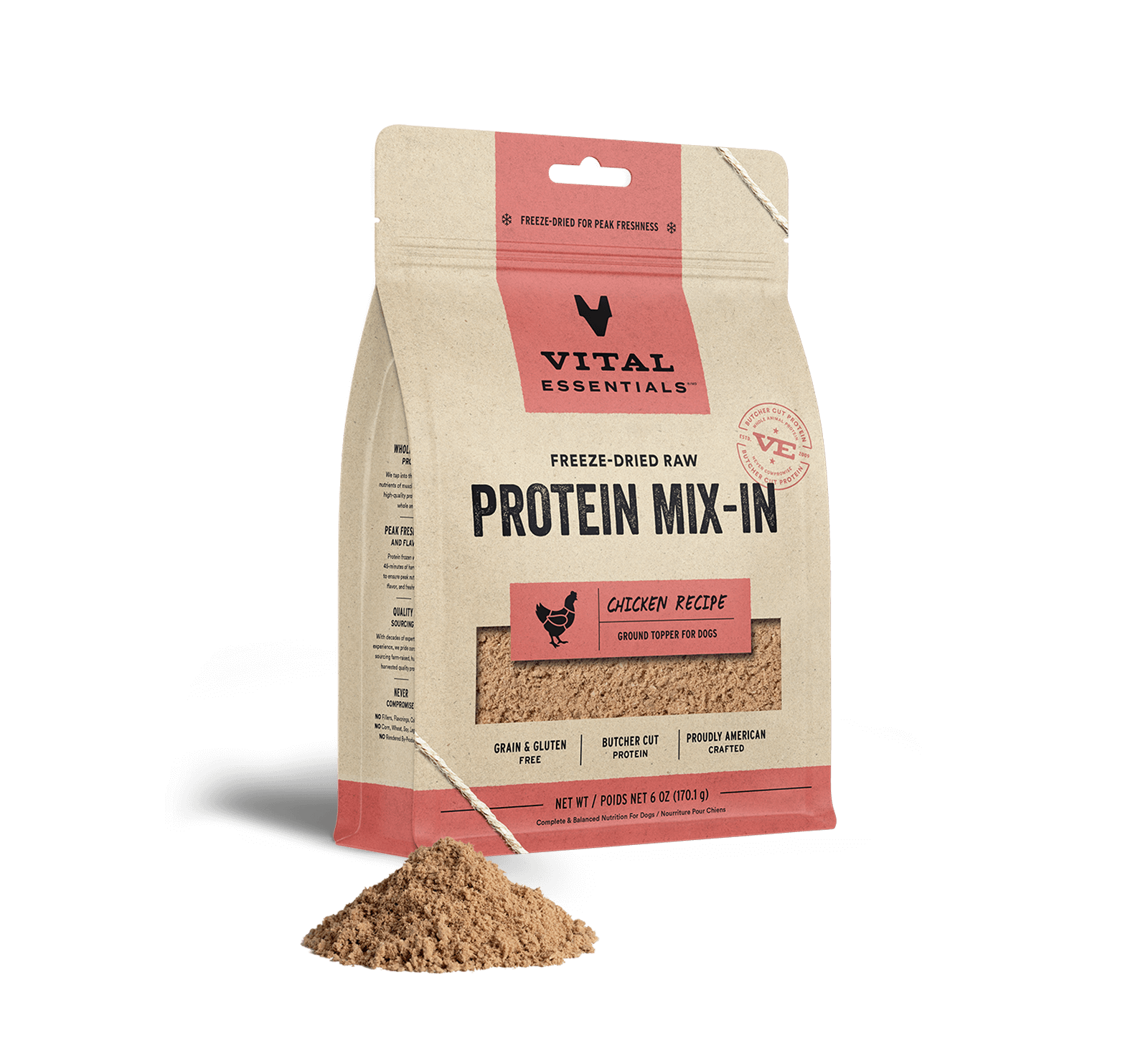 package front vital essentials®_freeze-dried raw protein mix-in_chicken_recipe_ground_topper for dogs