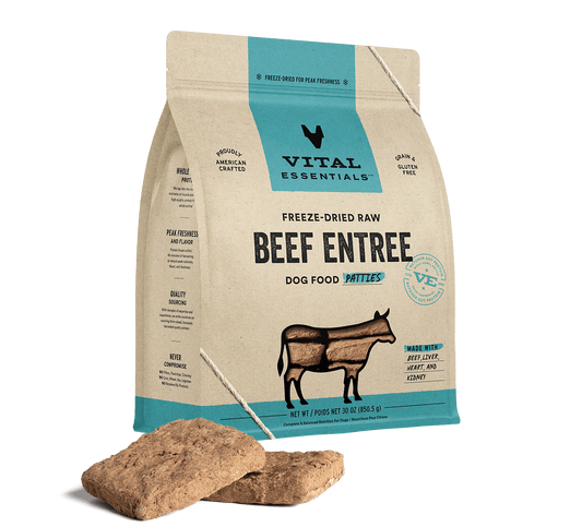 package front vital essentials®_freeze-dried raw_beef_entree_patties_dog food