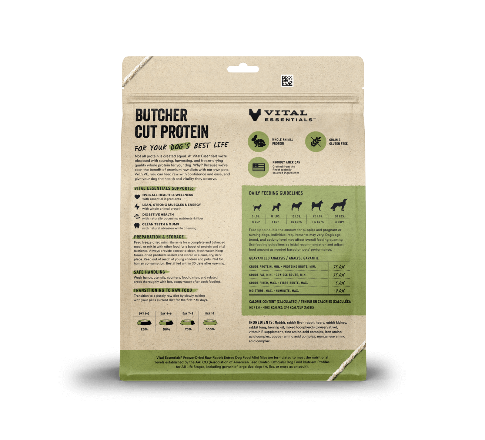 package back vital essentials®_freeze-dried raw_rabbit_entree_mini nibs_dog food